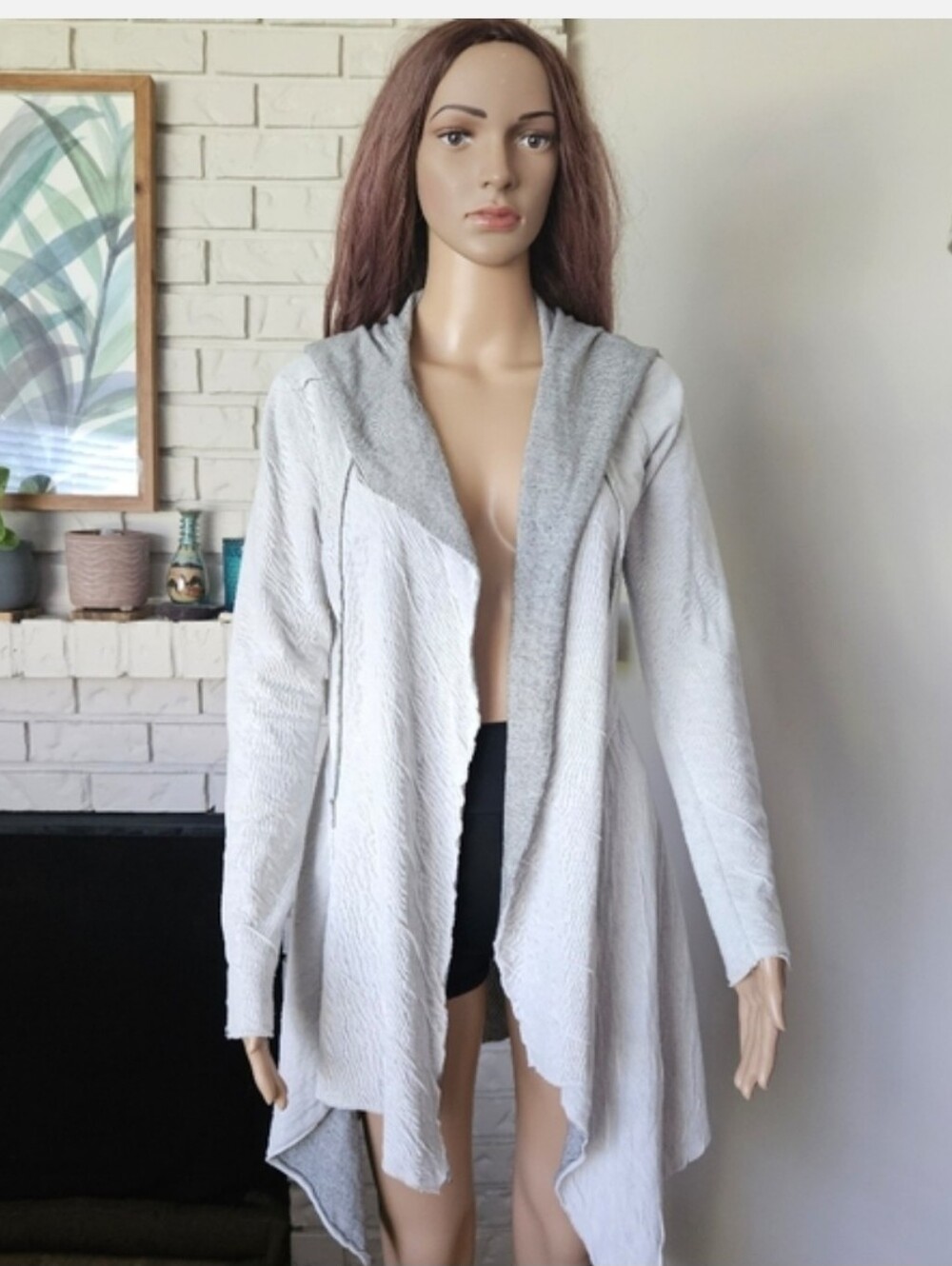 Cut Loose Gray Hooded open Front Cardigan Sweater Assymetrical Long Line
